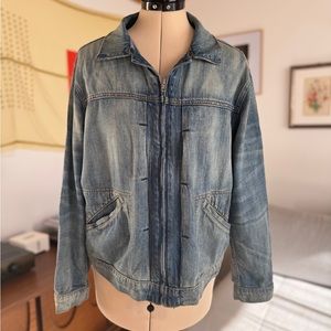 NSF Distressed Denim  Zip Up Jean jacket - Size L